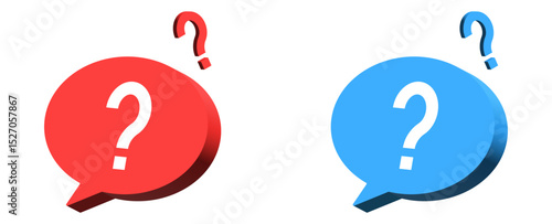 3d question mark icon button in speech bubble. faq sign, customer support and support sign or ask and help signs with red question icon symbol - ask bubbles 3d icons - frequently asked questions signs