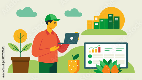 A smart inventory management system that tracks crop growth and predicts harvest dates helping farmers plan and optimize the distribution and sale of their produce.. Vector illustration