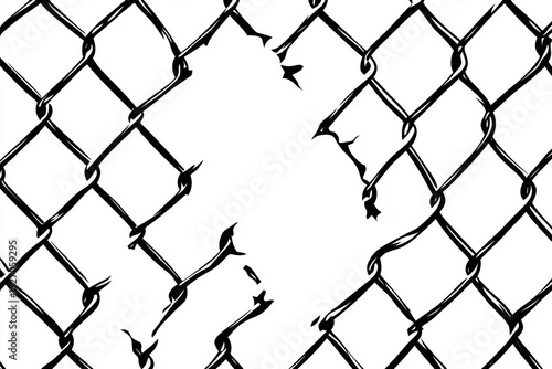 A striking image of a torn chain-link fence illustrating the theme of obstacles and freedom, evoking emotions of hope and resilience in the face of challenges in life.