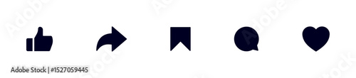 Like, comment, share icon buttons and Thumbs up and love heart flat icon , Social media notification icons. emoji post reactions - Add to favorite icon set. Vector illustration