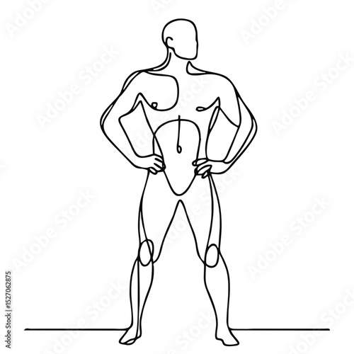 Pride theatrical pose: single continuous line drawing exuding confidence and superiority.