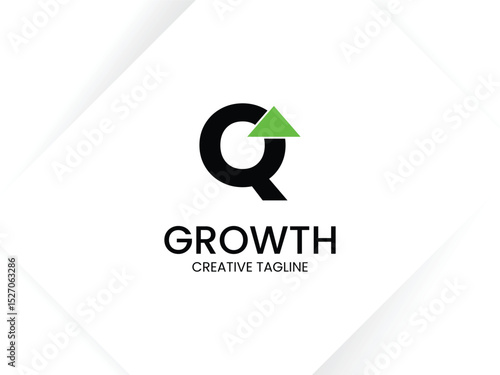 Simple and minimalist monogram letter Q growth logo. Initial Q with arrow up for invest and finance logo