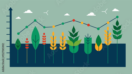 A line graph tracking the decline in crop yields for a particular region accompanied by a timeline of significant environmental events that may have contributed to the decrease.. Vector illustration