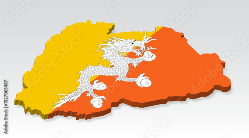 3D  Bhutan map with flag. Three dimensional map of Bhutan with shadow. Flag of Bhutan on white background for your design, app, UI.  Stock vector. EPS10. 