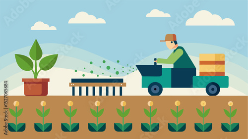 A precision seeder planted each seed at the optimal depth and spacing for maximum growth potential. This technology minimizes seed waste and ensures uniform growth for a healthier. Vector illustration