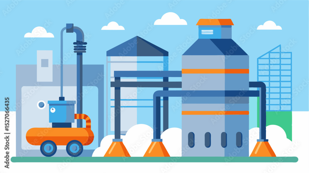 Obraz premium An automated cleaning system that removes dust and debris from the silos ensuring cleanliness and preventing contamination.. Vector illustration
