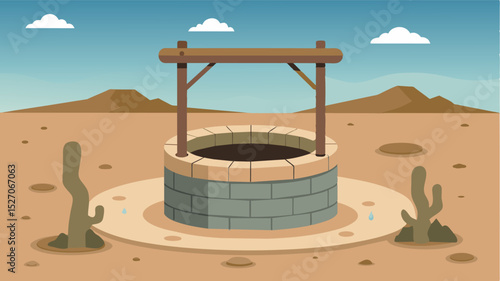 A layer of dust and debris lines the bottom of the well evidence of its demise during the prolonged drought.. Vector illustration