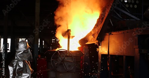 steel welder at work in a metallurgical plant, steel industry