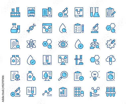 Chemistry icons. Vector line icon set. Modern outline design. Blue concept