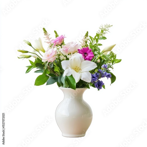 Wallpaper Mural Vintage ceramic vase with a bouquet of flowers isolated on white, perfect for home decor, floral designs, or romantic retro-themed visuals. Torontodigital.ca