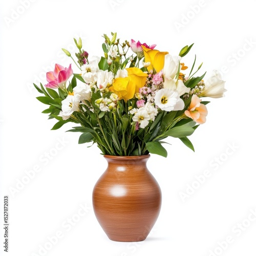 Wallpaper Mural Vintage ceramic vase with a bouquet of flowers isolated on white, perfect for home decor, floral designs, or romantic retro-themed visuals. Torontodigital.ca