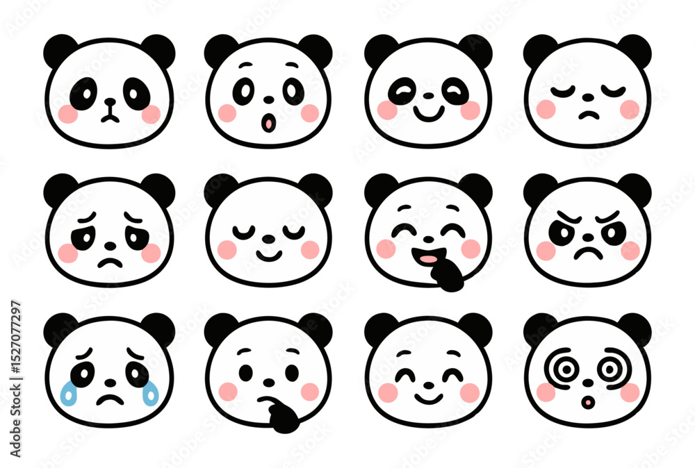 Cute Panda Emoji Faces Set – Kawaii Bear Expressions in Flat Vector Style for Emotes, Stickers and Reactions
Cute Panda Emoji Faces Set – Kawaii Bear Expressions in Flat Vector Style for Emotes, Stickers and Reactions
