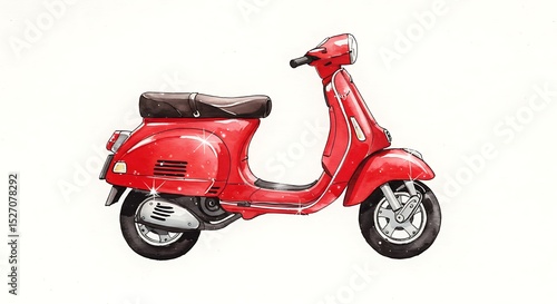 A vibrant red scooter is ready for adventure. This scooter has a classic design and eye-catching color, ready to explore