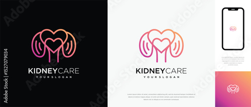 Kidney love logo design. Kidney internal organ logo design vector icon