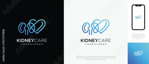 Kidney love logo design. Kidney internal organ logo design vector icon