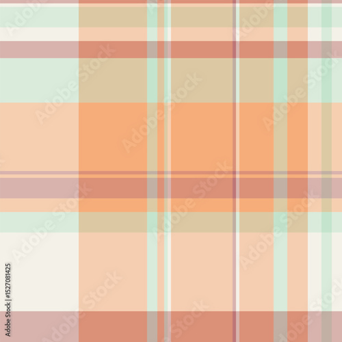 Soft, pastel plaid pattern. A delicate geometric design in peach, tan, and green. Use for backgrounds, textiles, design projects, or creating a gentle atmosphere.