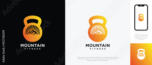 fitness mountain logo design . fitness gym logo icon with nature mountain . logo symbol for fitness