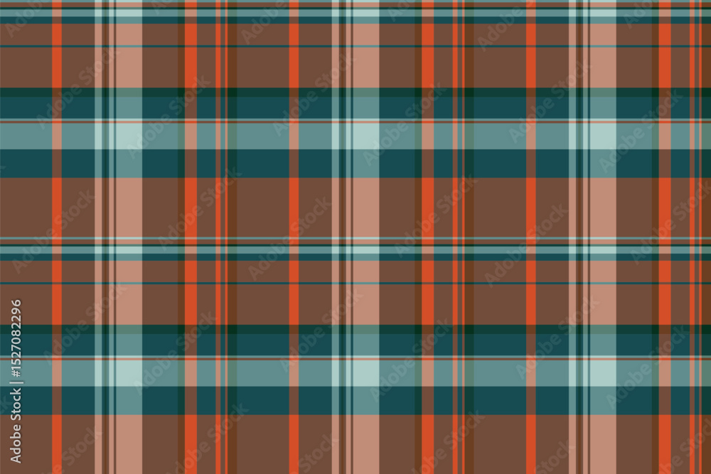Obraz premium Window check tartan fabric, africa plaid texture textile. Premium pattern seamless vector background in orange and cyan colors.