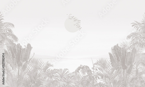 Minimalist Nature Wallpaper: Soft Green Exotic Plants & Jungle Leaves Texture