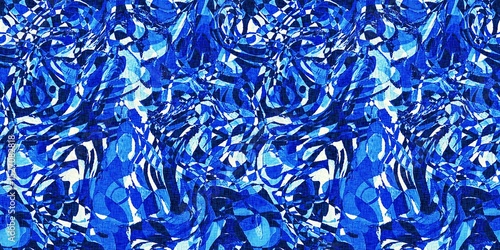 Dye wash indigo blue textur border fabric effect background. Seamless edging trim pattern in masculine Japanese block print style. Perfect for washing tape, ribbon and banner design