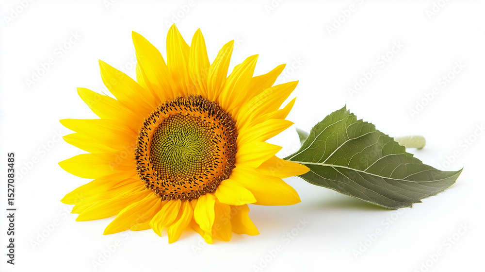 Obraz premium A vibrant yellow sunflower with a green stem, isolated on a clean white background