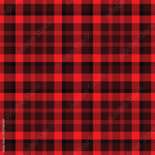 Vibrant red and black plaid pattern, perfect for textile design, apparel, or website backgrounds.  This seamless texture evokes a feeling of warmth and tradition.