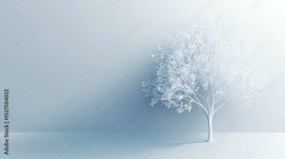 Fototapeta premium Minimalist white tree on light blue background.