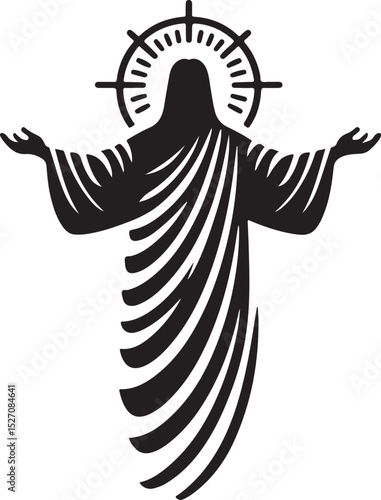 sketch vector illustration silhouette design icon logo symbol classic vintage savior floating down to earth to guide humanity