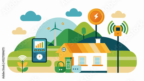 A smart meter displaying realtime energy consumption data to help farmers make more informed decisions on energy usage.. Vector illustration