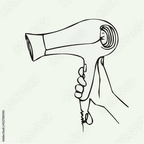 Hairdressing tools Icon of a hand holding a hair dryer in outline style  