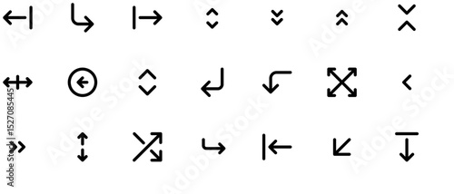 Black and white vector graphic of various keyboard arrows and symbols
