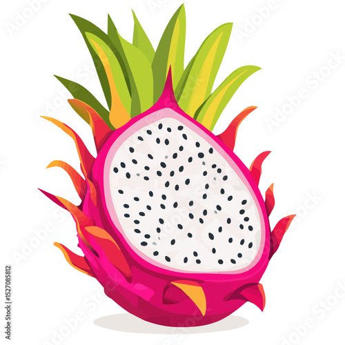 Exotic Bright Tropical Dragonfruit illustration vector 2D flat, isolated on a white background.