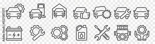 Car service and auto repair line vector icon set