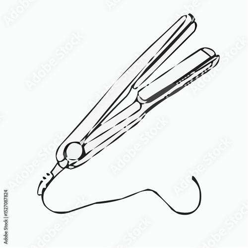 Hairdressing tools Icon of hair straightener in simple line art style  
