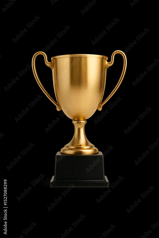 Realistic Golden Trophy Isolated on Black Background with Clean Shadows Realistic Golden Trophy Isolated on Black Background with Clean Shadows