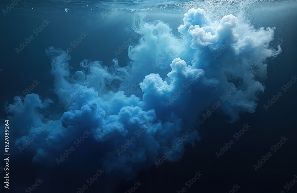 Naklejka premium Abstract blue ocean background with underwater swirling smoke. Vibrant sea colors, wave paint, fluid ink motion. Artistic design, modern design, water texture effect, deep blue, dark theme.