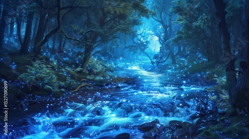 Breathtaking long exposure waterfall hidden in a lush green tropical forest with mossy rocks