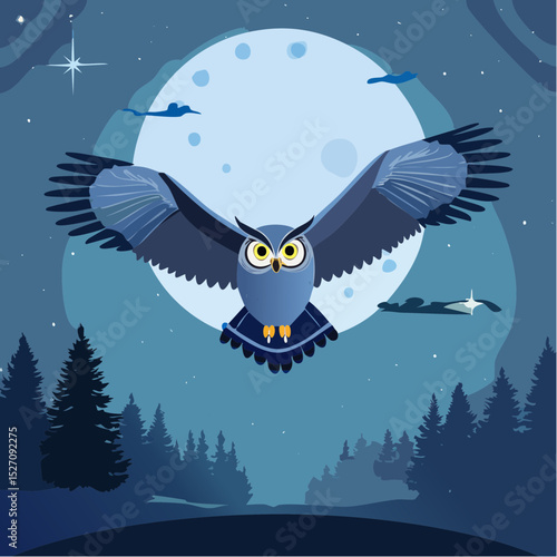Owl in Flight Through Night Forest – Silent wings gliding, wide eyes, mouse scurrying below.
