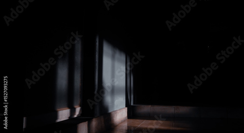Bild auf Leinwand Dramatic geometric shadows cast on a dark wall and tiled floor, with abstract light