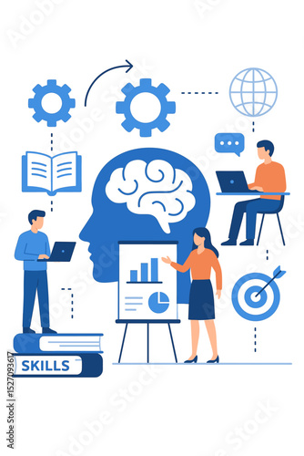 Cognitive skill growth and development concept. Business training, knowledge, and learning. Professional upskilling for career improvement. Mindset, coaching, education vector.