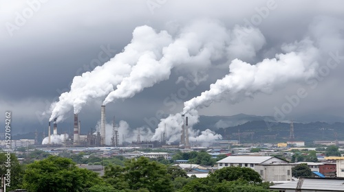 Wallpaper Mural Smoke rising from factories near industrial area on a cloudy day Torontodigital.ca
