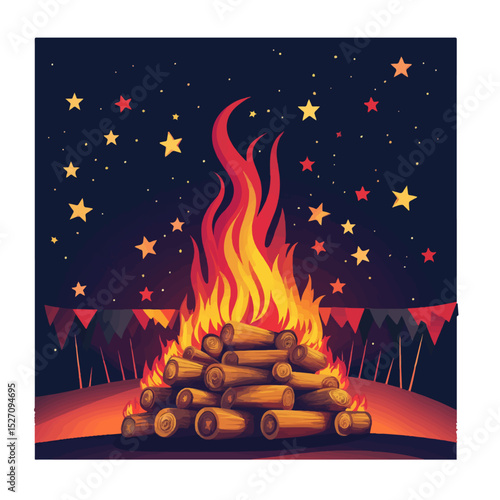  Festa Junina Bonfire Night under the Stars – Brazilian Cultural Festival Vector