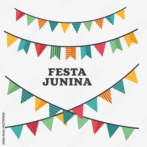 Festa Junina Banners with Colorful Flags – Party Decoration Vector