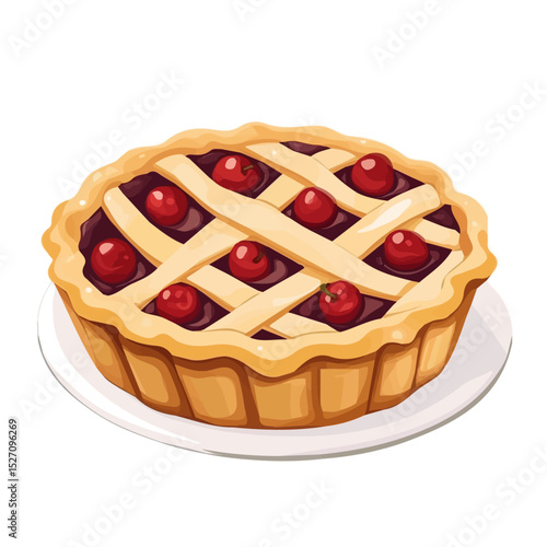 Cherry Pie Cooling Window vector 2D flat illustration, isolated on a white background.
