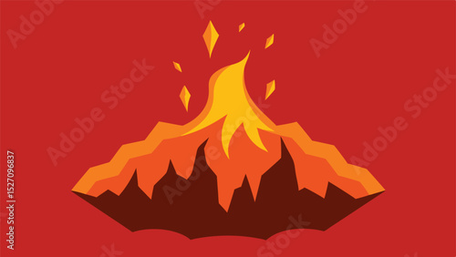 Stylized illustration of a mountain range with flames erupting transparent background