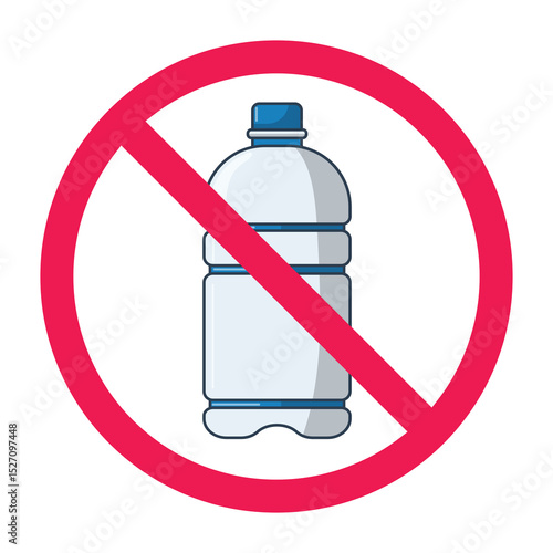 Forbidden sign with water bottle icon, no drink allowed sign, mineral water prohibition symbol, don't drink sign, isolated on white background