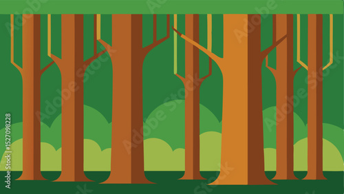Vector illustration of forest trees with green foliage and brown tree trunks