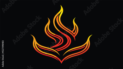 Vibrant neon fire flame silhouette design with transparent background for creative visuals