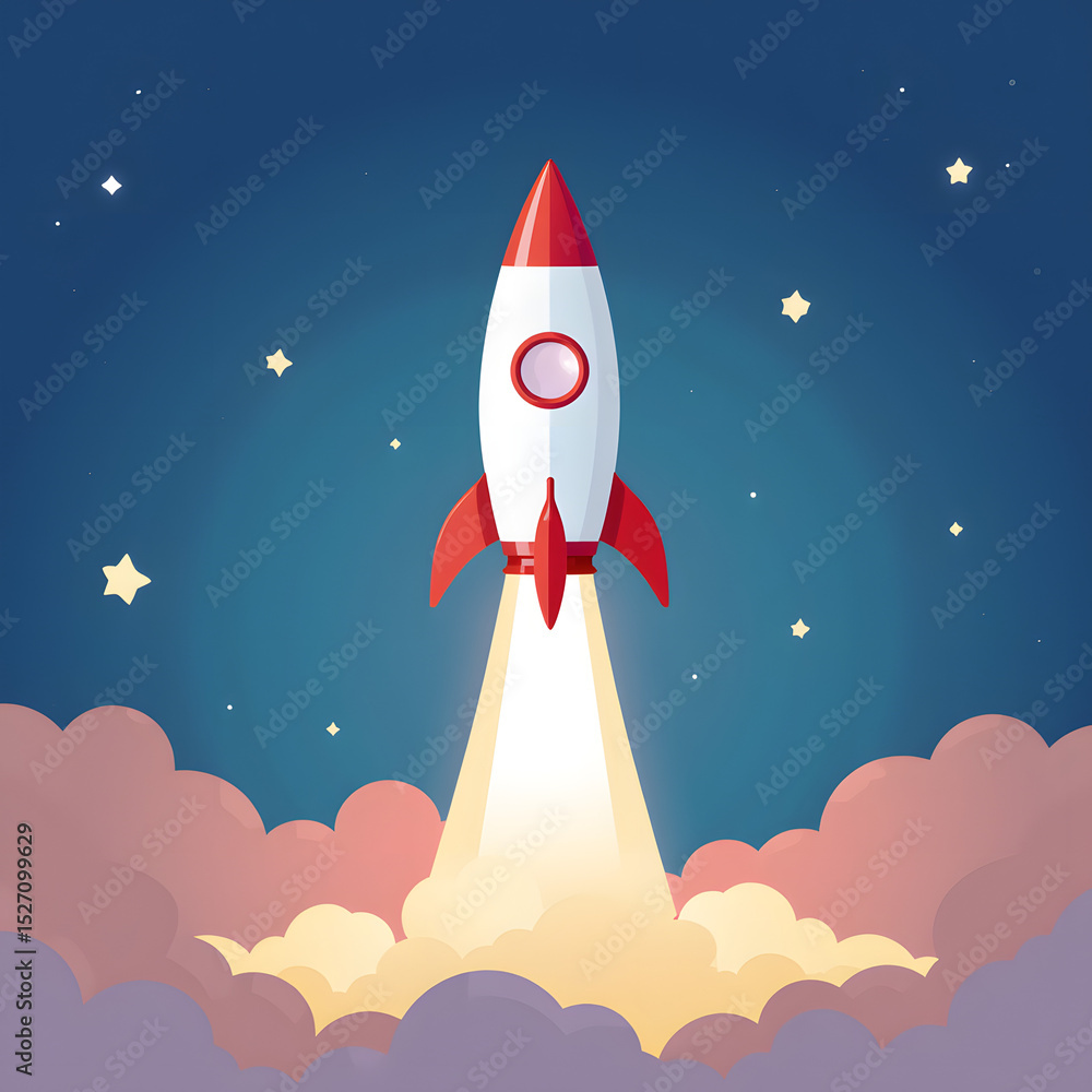 Fototapeta premium Startup launch rocket illustration, vector