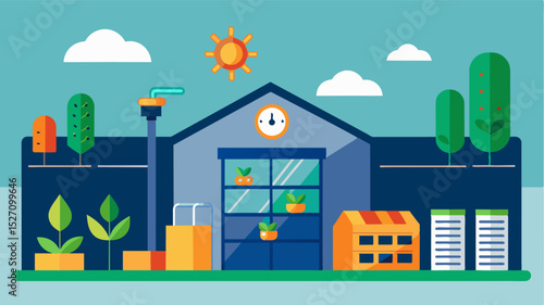 A smart warehouse equipped with temperaturecontrolled rooms allowing for storage of different crops with varying temperature requirements in one facility.. Vector illustration